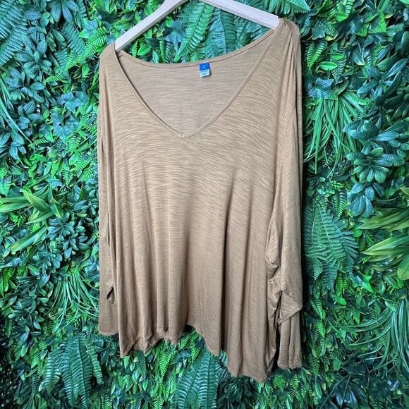 Old Navy Tops Women 4XL Light Brown Blouse V Neckline Long Sleeve 0211 - Picture 14 of 14